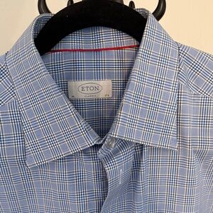 Eton Men's Blue Plaid Dress Shirt